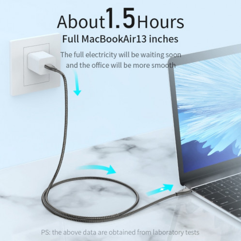 ADC-009 USB à USB-C / Type de carburation du tuyau d'alliage de zinc / Câble de charge de câble: 1m (argent) SH854S861-07