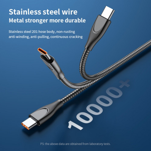 ADC-009 USB à USB-C / Type de carburation du tuyau d'alliage de zinc / Câble de charge de câble: 1m (argent) SH854S861-07