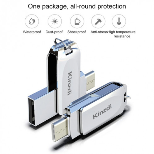 Kinzdi 16 Go USB + Interface Type-C Metal Twister Flash Disk V8 (Argent) SK998S924-07