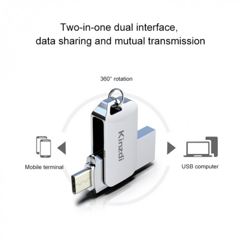 Kinzdi 16 Go USB + Interface Type-C Metal Twister Flash Disk V8 (Argent) SK998S924-07