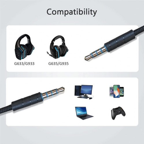 ZS0195 pour LOGITECH G633 / G635 / G933 / G935 Câble audio audio de jeu de jeux de jeu 3.5mm, longueur de câble: 1,5 m SH707719-07