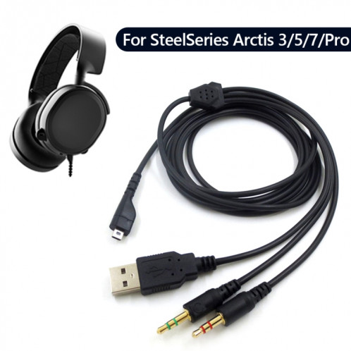ZS0224 Câble audio pour casque à 3 broches pour SteelSeries Arctis 3/5/7/Pro (Noir) SH881B198-07