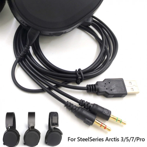 ZS0224 Câble audio pour casque à 3 broches pour SteelSeries Arctis 3/5/7/Pro (Noir) SH881B198-07