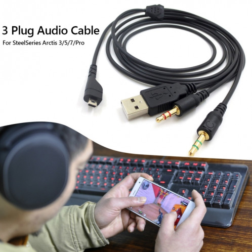 ZS0224 Câble audio pour casque à 3 broches pour SteelSeries Arctis 3/5/7/Pro (Noir) SH881B198-07