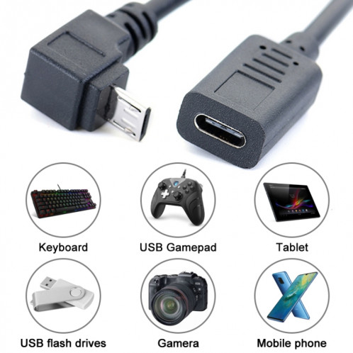 3 PCS LY-U3X097 Micro USB 5 broches Haute coude mâle à USB-C / Type-C Câble de charge de charge femelle, Longueur du câble: 27cm SH7940404-05