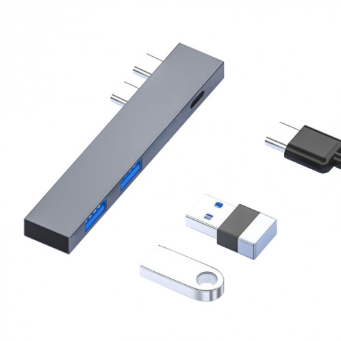 Pour MacBook Pro 819B Adaptateur double USB-C/Type-C mâle vers double USB+USB-C/Type-C femelle (Argent) SH093S410-07