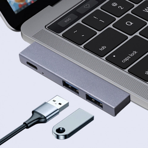 Pour MacBook Pro 819B Adaptateur double USB-C/Type-C mâle vers double USB+USB-C/Type-C femelle (Argent) SH093S410-07