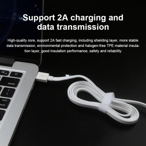 Câble de données coloré d'origine Huawei USB vers USB-C / Type-C 2A, longueur du câble: 1,5 m (blanc) SH126W154-09