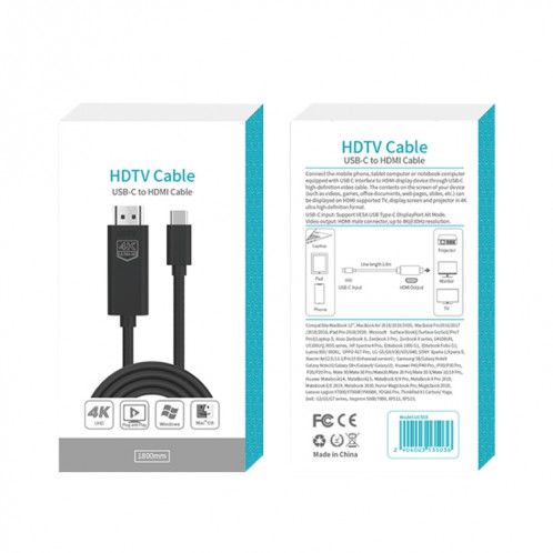 Dongle d'affichage sans fil, Câble HDTV Onten UC503 USB-C / Type-C 4K 30Hz SO83101288-09