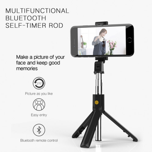 K10 Bluetooth 4.0 Mobile Phone Réglable Bluetooth Selfie Stick Retardateur Pole Trépied (Noir) SH681B509-015