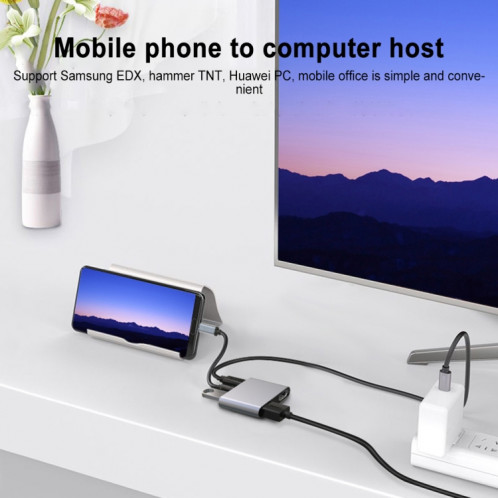 4 en 1 multifonction USB-C / TYPE-C à PD USB-C / TYPE-C + USB 3.0 + Dual HDMI Hub Agking Station (blanc) SH976W338-07