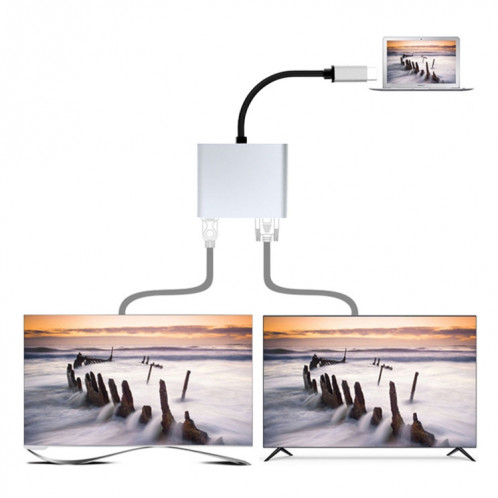 2 en 1 1 USB-C / Type-C multifonctionnel à HDMI + VGA Hub Agking Station SH8977939-07