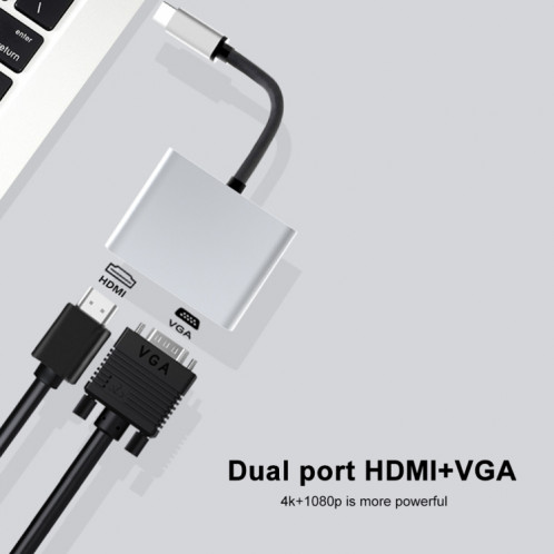 2 en 1 1 USB-C / Type-C multifonctionnel à HDMI + VGA Hub Agking Station SH8977939-07