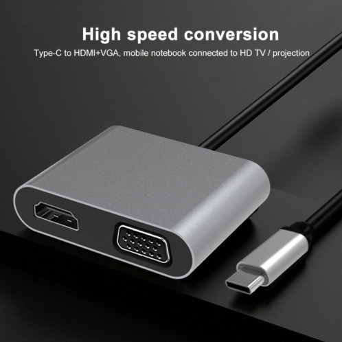 2 en 1 1 USB-C / Type-C multifonctionnel à HDMI + VGA Hub Agking Station SH8977939-07