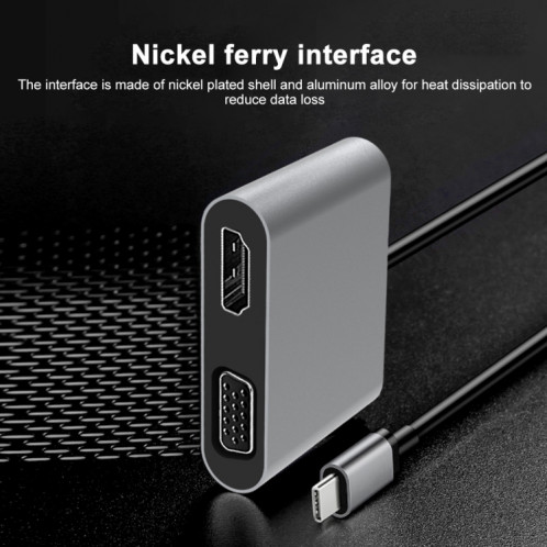 2 en 1 1 USB-C / Type-C multifonctionnel à HDMI + VGA Hub Agking Station SH8977939-07