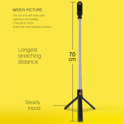 K07 Bluetooth 4.0 Mobile Phone Réglable Bluetooth Selfie Stick Retardateur Pole Trépied (Noir) SH184B1056-013