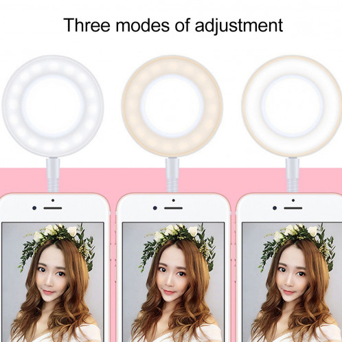 Clip Style support de support de téléphone portable universel Selfie Ring Light avec 3-Color Light Adjustment, pour l'enregistrement en studio, diffusion en direct, Live Show, KTV, etc. (Noir) SH502B1798-07