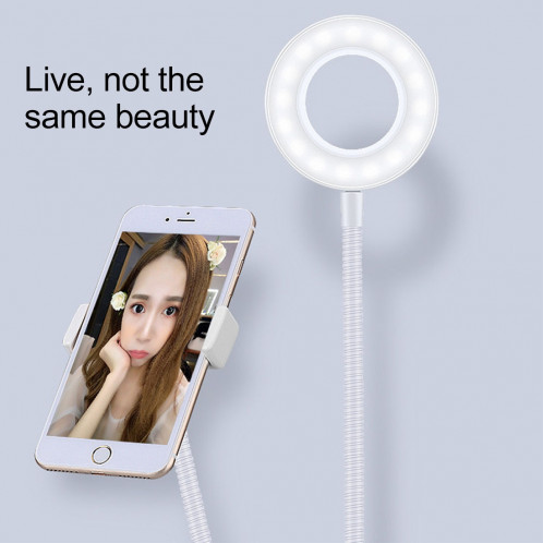 Clip Style Universal Support de téléphone portable Support Selfie Ring Light avec 3-Color Light Adjustment, pour l'enregistrement en studio, diffusion en direct, Live Show, KTV, etc. (Blanc) SH502W137-07