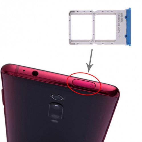Plateau de carte SIM + Plateau de carte SIM pour Xiaomi Redmi K20 / K20 Pro / 9T / 9T Pro (Bleu) SH967L1771-05