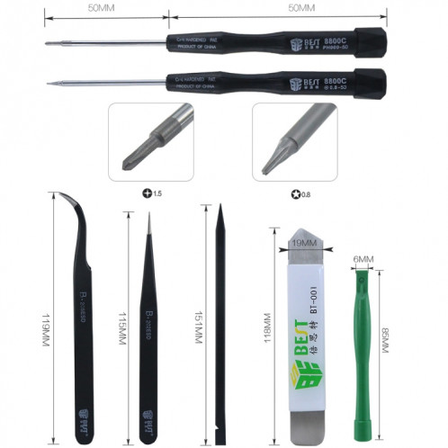 8 en 1 BEST BST-609 Kit d'outils de réparation de téléphone portable Outils d'ouverture SB3256885-07