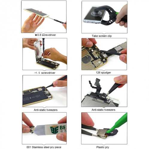 8 en 1 BEST BST-609 Kit d'outils de réparation de téléphone portable Outils d'ouverture SB3256885-07