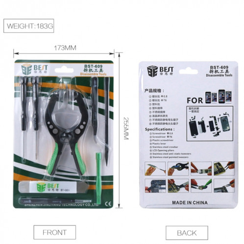 8 en 1 BEST BST-609 Kit d'outils de réparation de téléphone portable Outils d'ouverture SB3256885-07