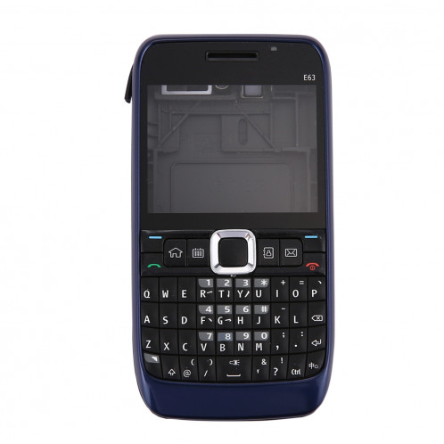 iPartsAcheter pour Nokia E63 Couvercle du boîtier complet (couvercle avant + lunette du cadre du milieu + couvercle arrière de la batterie + clavier) (bleu foncé) SI00DL1654-07