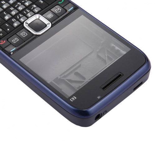 iPartsAcheter pour Nokia E63 Couvercle du boîtier complet (couvercle avant + lunette du cadre du milieu + couvercle arrière de la batterie + clavier) (bleu foncé) SI00DL1654-07