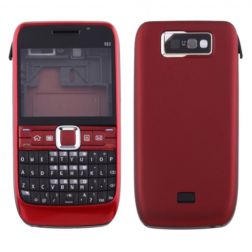 iPartsAcheter pour Nokia E63 Couvercle du boîtier complet (couvercle avant + lunette du cadre médian + couvercle arrière de la batterie + clavier) (rouge) SI00RL1549-06