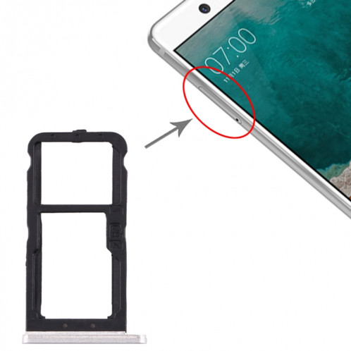Plateau pour carte SIM + Plateau pour carte SIM / Plateau pour carte Micro SD pour Nokia 7 TA-1041 (Blanc) SH977W1257-05