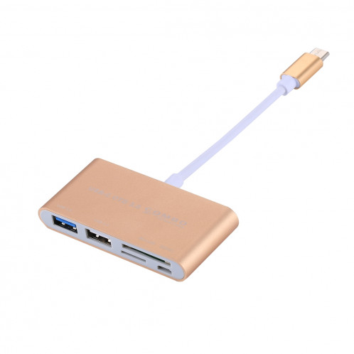 5 en 1 Micro SD + SD + USB 3.0 + USB 2.0 + Port micro USB vers USB-C / Type-C Lecteur de carte adaptateur OTG COMBO pour tablette, smartphone, PC (Gold) SH547J1066-09