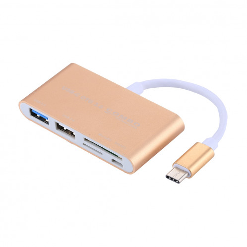 5 en 1 Micro SD + SD + USB 3.0 + USB 2.0 + Port micro USB vers USB-C / Type-C Lecteur de carte adaptateur OTG COMBO pour tablette, smartphone, PC (Gold) SH547J1066-09