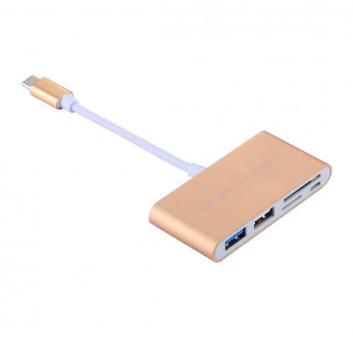 5 en 1 Micro SD + SD + USB 3.0 + USB 2.0 + Port micro USB vers USB-C / Type-C Lecteur de carte adaptateur OTG COMBO pour tablette, smartphone, PC (Gold) SH547J1066-09