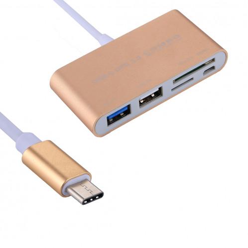 5 en 1 Micro SD + SD + USB 3.0 + USB 2.0 + Port micro USB vers USB-C / Type-C Lecteur de carte adaptateur OTG COMBO pour tablette, smartphone, PC (Gold) SH547J1066-09