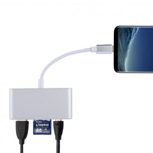 5 en 1 Micro SD + SD + USB 3.0 + USB 2.0 + Port micro USB vers USB-C / Type-C Lecteur de cartes d'adaptateur OTG COMBO pour tablette, smartphone, PC (Argent) SH547S286-09