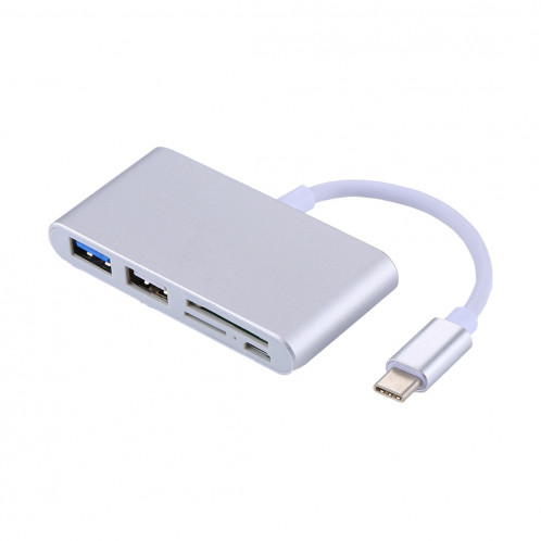 5 en 1 Micro SD + SD + USB 3.0 + USB 2.0 + Port micro USB vers USB-C / Type-C Lecteur de cartes d'adaptateur OTG COMBO pour tablette, smartphone, PC (Argent) SH547S286-09