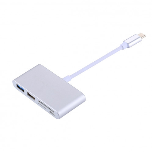 5 en 1 Micro SD + SD + USB 3.0 + USB 2.0 + Port micro USB vers USB-C / Type-C Lecteur de cartes d'adaptateur OTG COMBO pour tablette, smartphone, PC (Argent) SH547S286-09