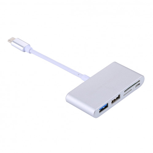 5 en 1 Micro SD + SD + USB 3.0 + USB 2.0 + Port micro USB vers USB-C / Type-C Lecteur de cartes d'adaptateur OTG COMBO pour tablette, smartphone, PC (Argent) SH547S286-09