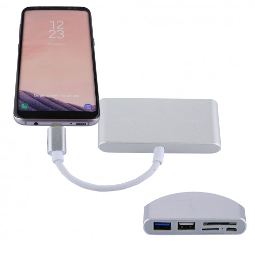 5 en 1 Micro SD + SD + USB 3.0 + USB 2.0 + Port micro USB vers USB-C / Type-C Lecteur de cartes d'adaptateur OTG COMBO pour tablette, smartphone, PC (Argent) SH547S286-09