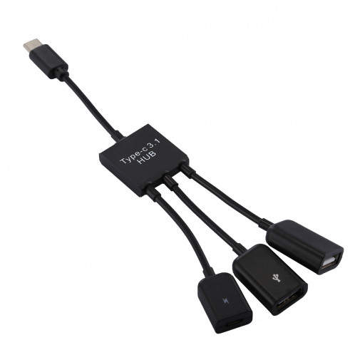 Portable USB-C / Type-C Mâle à deux ports USB Femelle + Micro USB Femelle Mini Câble Hub Splitter Adaptateur SH55511789-09