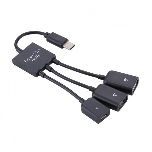 Portable USB-C / Type-C Mâle à deux ports USB Femelle + Micro USB Femelle Mini Câble Hub Splitter Adaptateur SH55511789-09