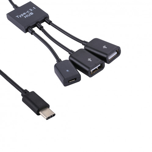 Portable USB-C / Type-C Mâle à deux ports USB Femelle + Micro USB Femelle Mini Câble Hub Splitter Adaptateur SH55511789-09