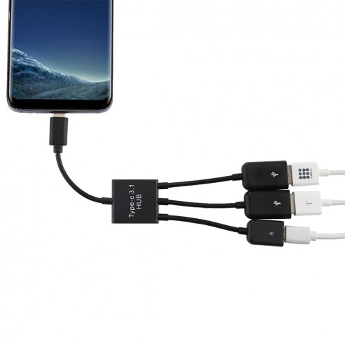 Portable USB-C / Type-C Mâle à deux ports USB Femelle + Micro USB Femelle Mini Câble Hub Splitter Adaptateur SH55511789-09