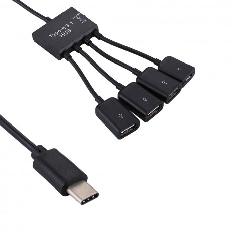 Portable USB-C / Type-C Mâle à 3 Ports USB Femelle + Micro USB Femelle Alimentation Charge OTG HUB Câble Connecteur Splitter SH55521405-07
