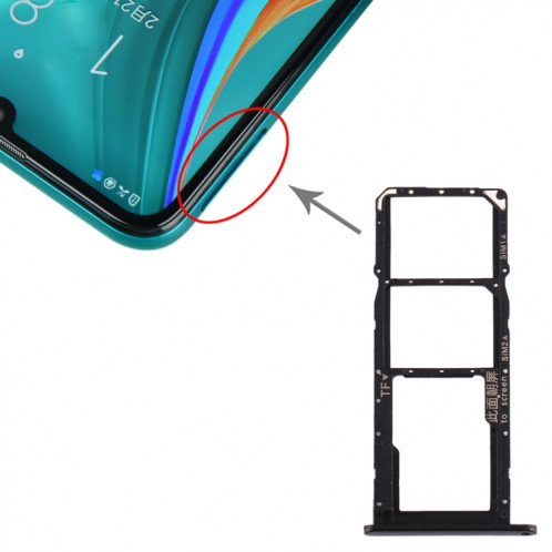 Plateau de la carte SIM + plateau de la carte SIM + plateau de la carte Micro SD pour Huawei Enjoy 10e / Honor Play 9A (noir) SH885B1880-05