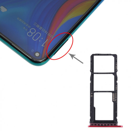 Plateau pour carte SIM + Plateau pour carte SIM + Plateau pour carte Micro SD pour Huawei Enjoy 10 / Honor Play 3 (Rouge) SH960R1862-05