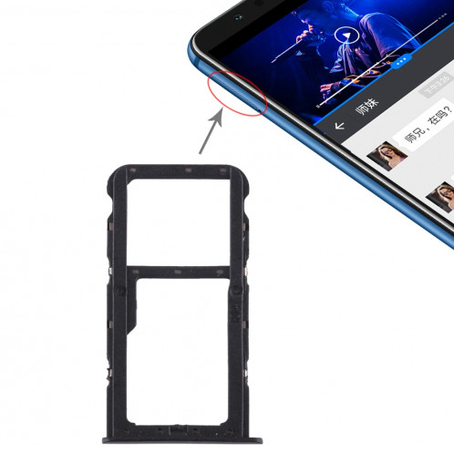 Bac Carte SIM + Bac Carte SIM / Bac Micro SD pour Huawei Honor Play 7X (Noir) SH477B47-06