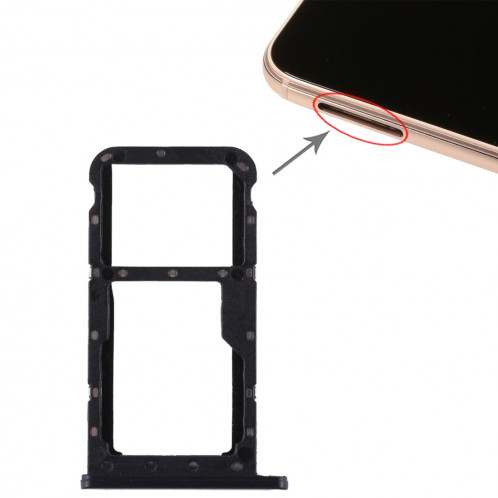 Bac Carte SIM + Bac Carte SIM / Carte Micro SD pour Huawei P20 Lite / Nova 3e (Noir) SH500B819-06