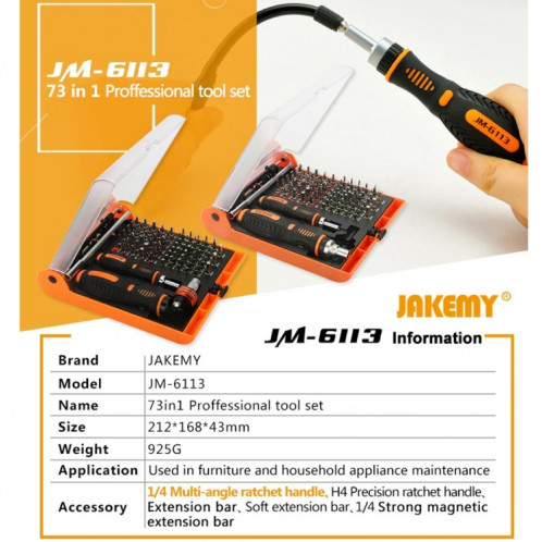 JAKEMY JM-6113 Ensemble d'outils de réparation de tournevis de matériel ménager 73 en 1 SJ72551408-012