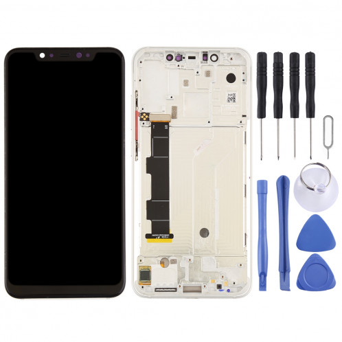 Ecran LCD et numériseur Assemblage complet avec cadre et touches latérales pour Xiaomi Mi 8 (Argent) SH226S1130-06